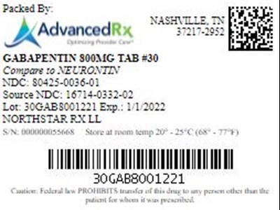 Gabapentin 800mg Tab Qty 30 Ndc 80425 0036